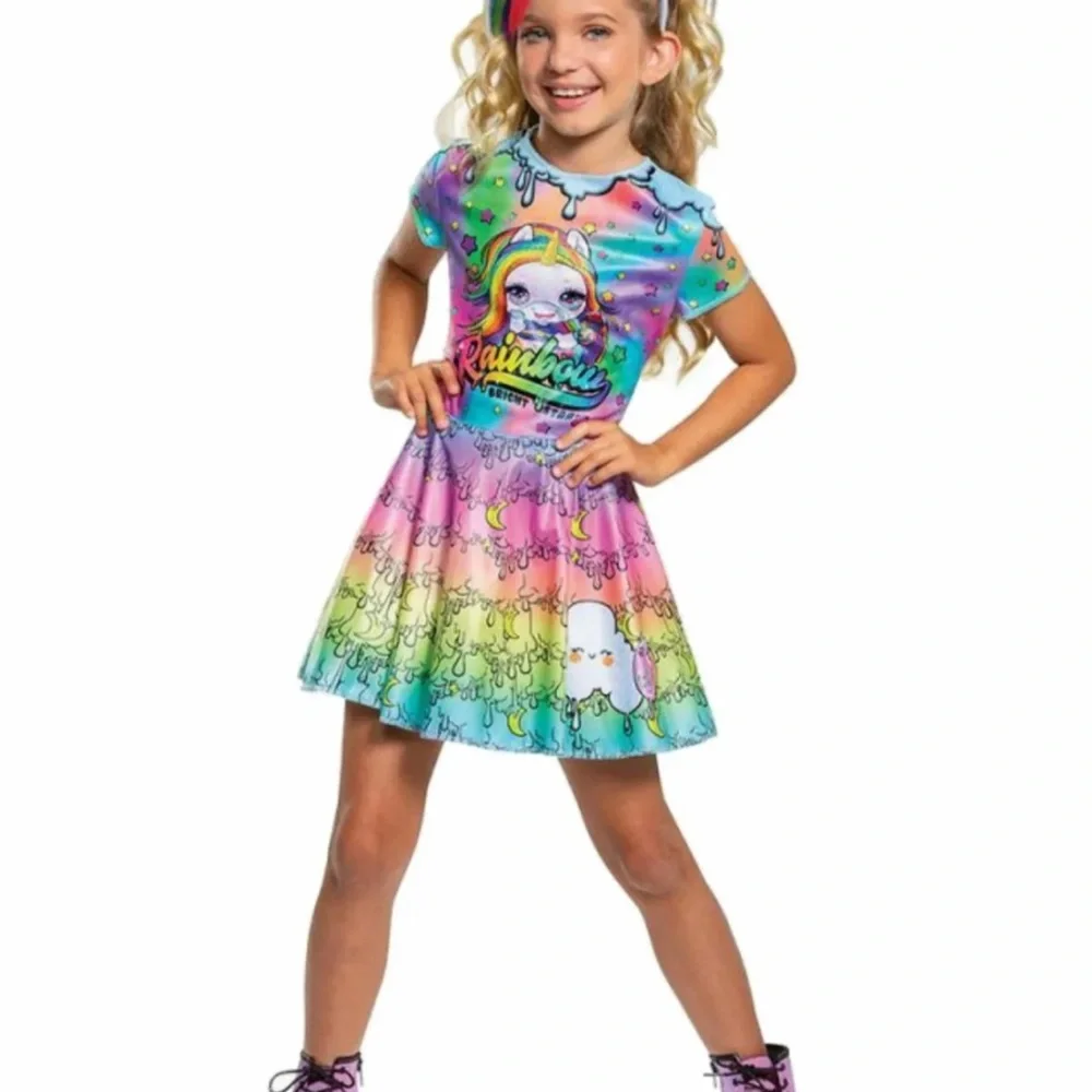 ⚠️ Girls Poopsie Surprise Rainbow Brightstar Unicorn Costume Medium 7/8 stain